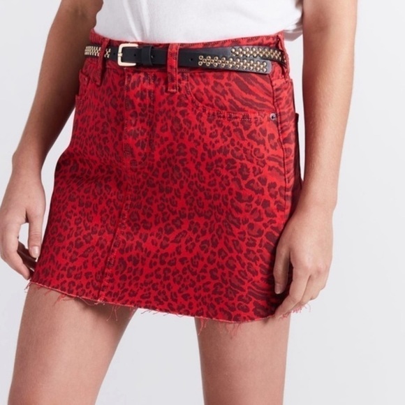 Current Elliot The 5-Pocket Mini Skirt in Warped Species Red Leopard Print Sz 25 - Picture 1 of 8